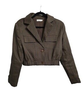 Cotton Club Brown Plaid Cropped Bomber Jacket Size M/L
